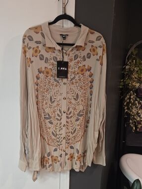 J.NNA Beige Floral Button-Front Women's Blazer-Style Jacket